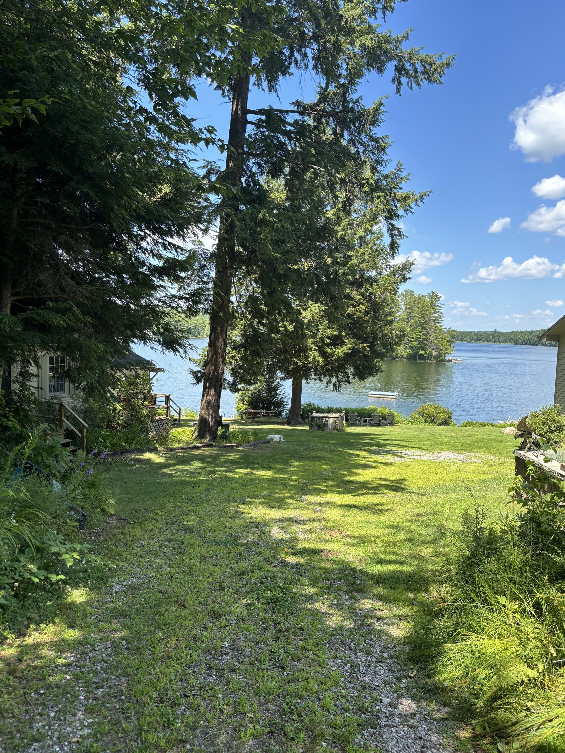 Grassy path leading to the dock and lake