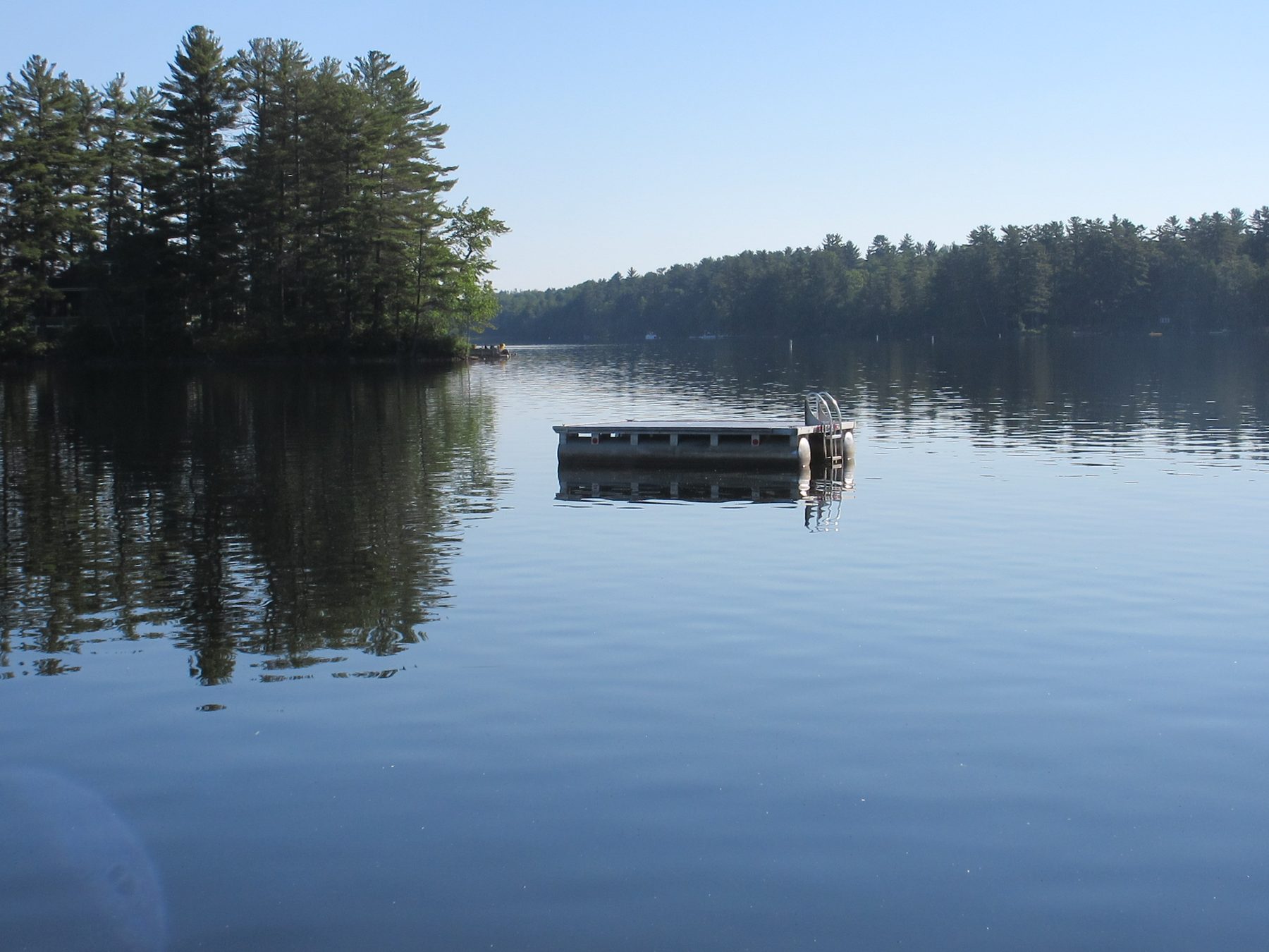 Floating swim platform on the lake